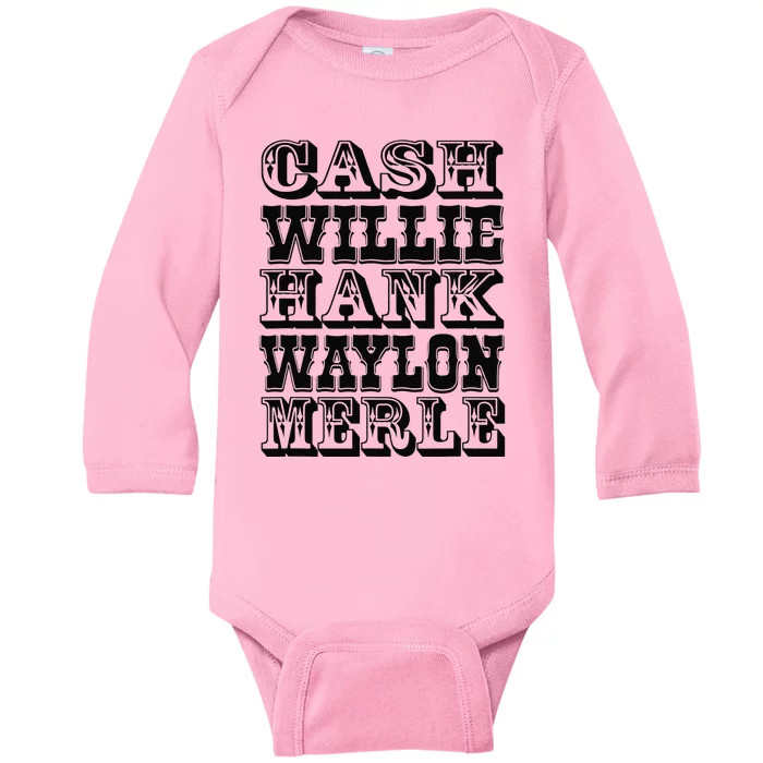 Cash Hank Willie and Waylon Country Music Baby Long Sleeve Bodysuit