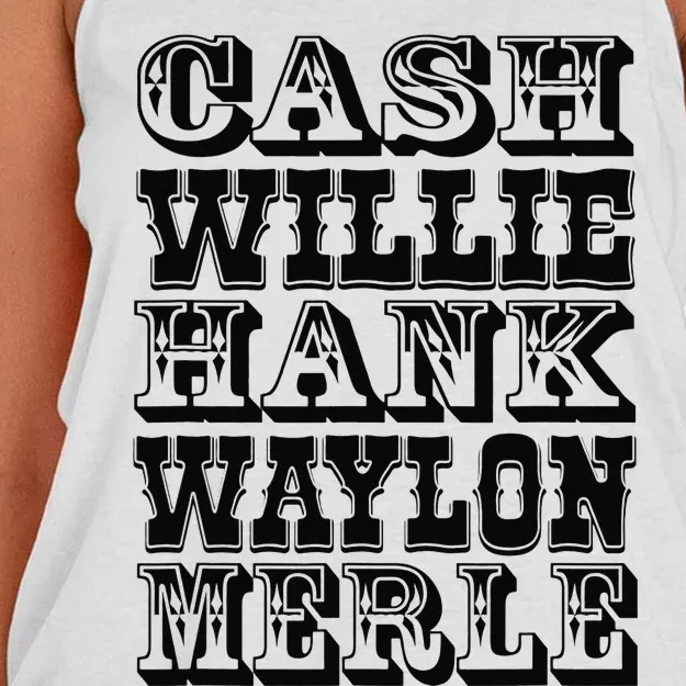 Cash Hank Willie and Waylon Country Music Women's Knotted Racerback Tank