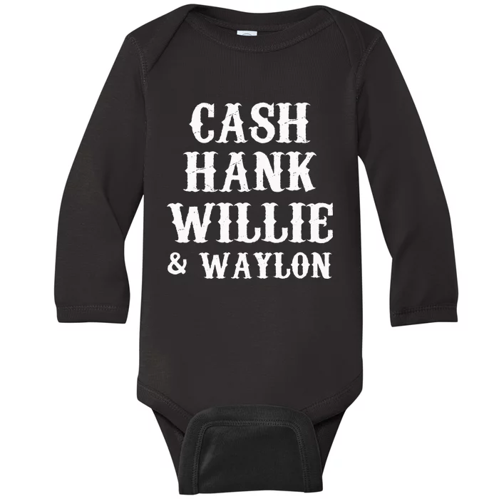 Cash Hank Willie and Waylon Country Music Baby Long Sleeve Bodysuit