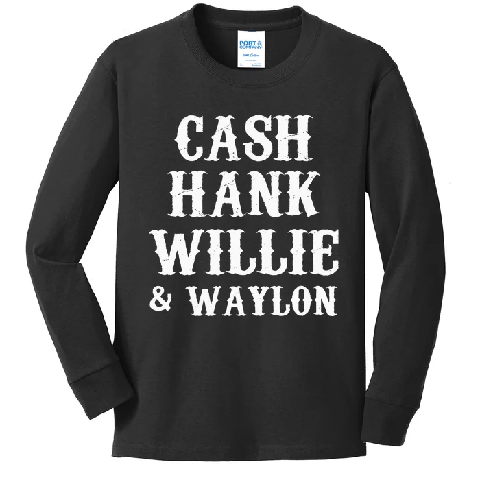 Cash Hank Willie and Waylon Country Music Kids Long Sleeve Shirt