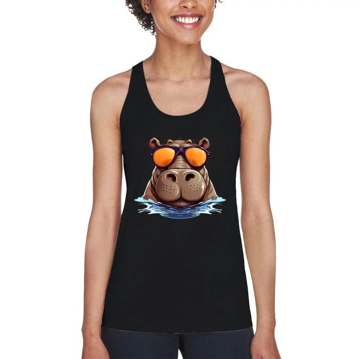 Cool Hippo with Sunglasses for funny Animals Costume Women's Racerback Tank