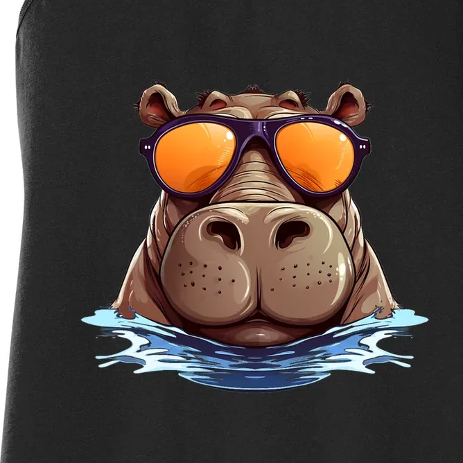 Cool Hippo with Sunglasses for funny Animals Costume Women's Racerback Tank