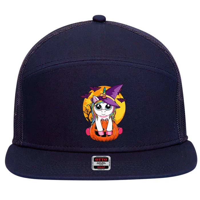 Cute Halloween Witchy Unicorn Halloween 7 Panel Mesh Trucker Snapback Hat