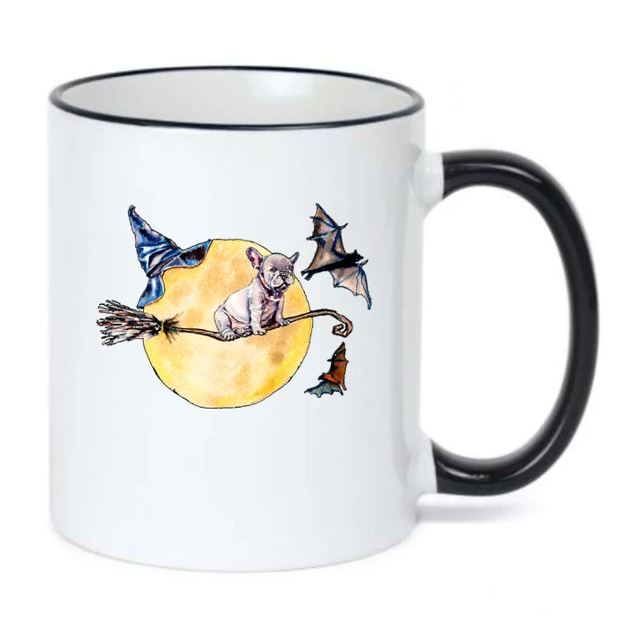 Cute Halloween Water Color Puppy On Witch Broom Black Color Changing Mug