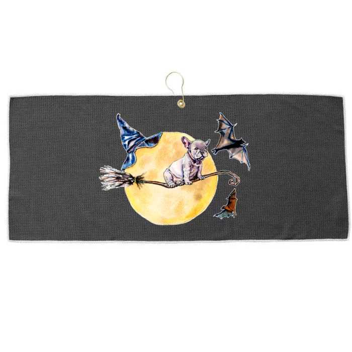 Cute Halloween Water Color Puppy On Witch Broom Large Microfiber Waffle Golf Towel