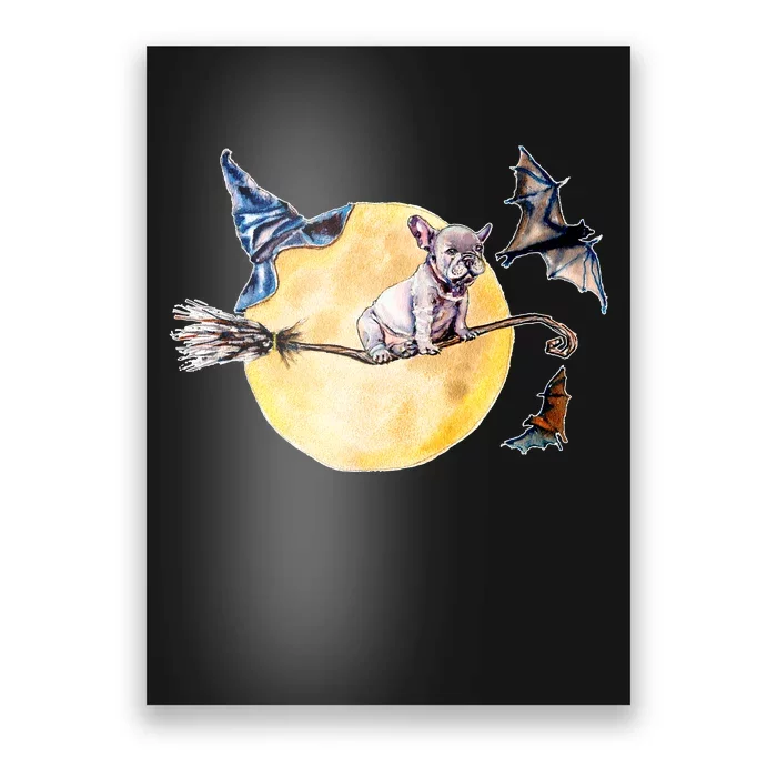 Cute Halloween Water Color Puppy On Witch Broom Poster