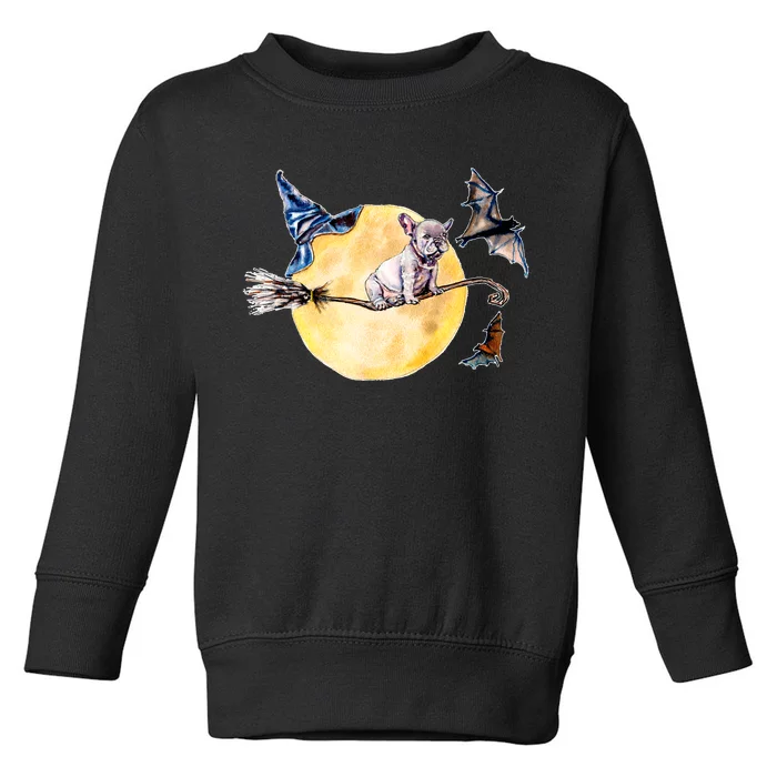 Cute Halloween Water Color Puppy On Witch Broom Toddler Sweatshirt