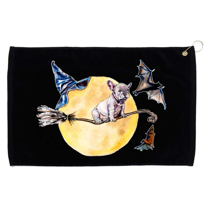 Cute Halloween Water Color Puppy On Witch Broom Grommeted Golf Towel