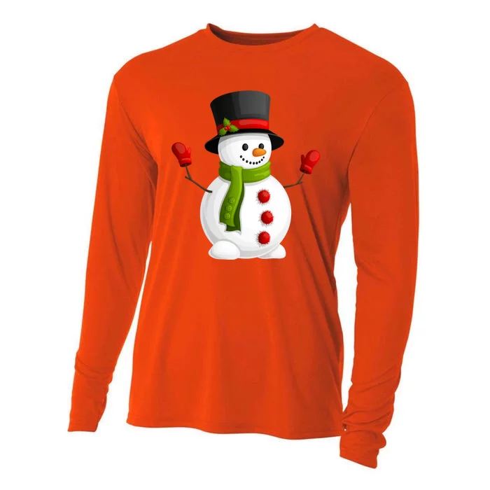 Cute Happy Winter Snowman Cooling Performance Long Sleeve Crew