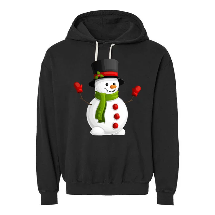 Cute Happy Winter Snowman Garment-Dyed Fleece Hoodie