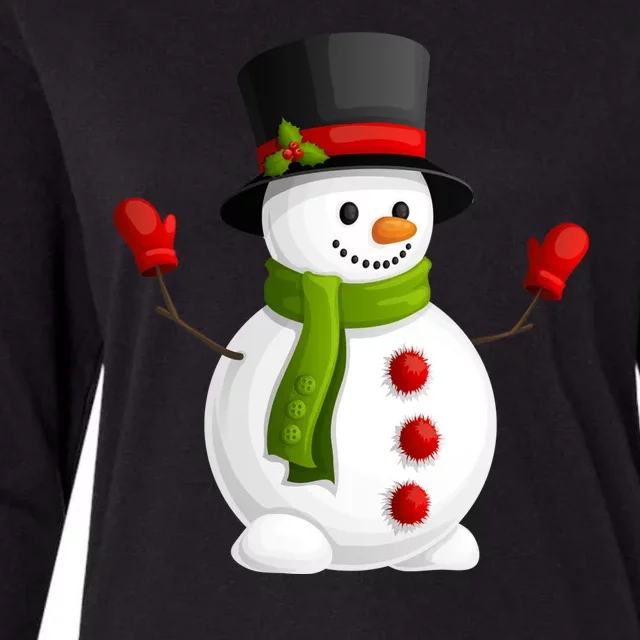 Cute Happy Winter Snowman Womens Cotton Relaxed Long Sleeve T-Shirt