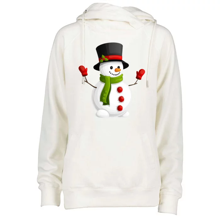 Cute Happy Winter Snowman Womens Funnel Neck Pullover Hood