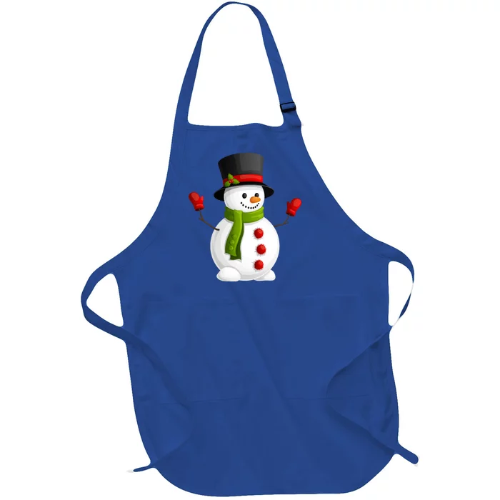 Cute Happy Winter Snowman Full-Length Apron With Pocket