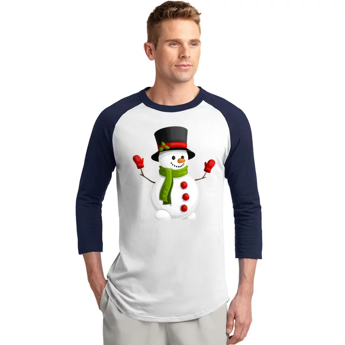 Cute Happy Winter Snowman Baseball Sleeve Shirt