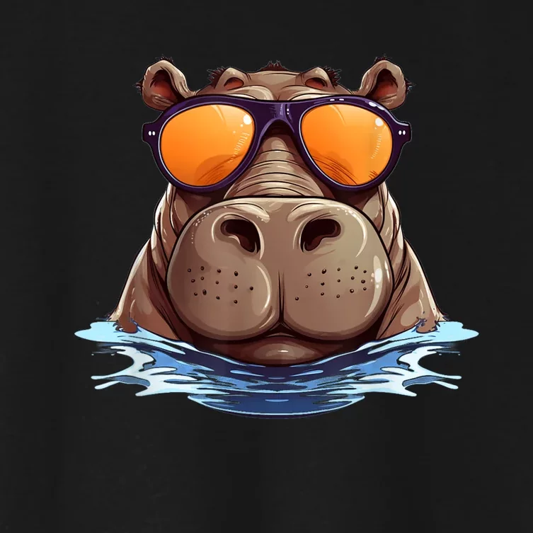 Cool Hippo With Sunglasses For Funny Animals Costume Women's Crop Top Tee