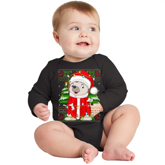 Cute Hedgehog Xmas Style Ugly Santa Hedgehog Christmas Gift Baby Long Sleeve Bodysuit