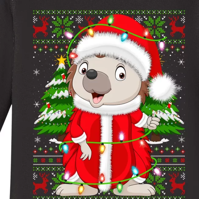 Cute Hedgehog Xmas Style Ugly Santa Hedgehog Christmas Gift Baby Long Sleeve Bodysuit