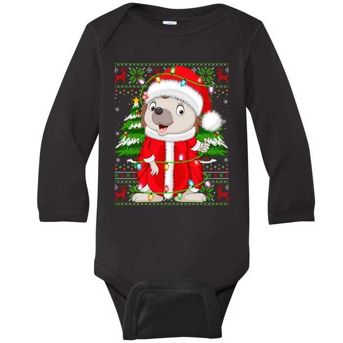 Cute Hedgehog Xmas Style Ugly Santa Hedgehog Christmas Gift Baby Long Sleeve Bodysuit