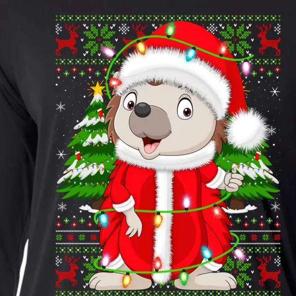 Cute Hedgehog Xmas Style Ugly Santa Hedgehog Christmas Gift Cooling Performance Long Sleeve Crew