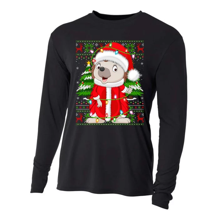 Cute Hedgehog Xmas Style Ugly Santa Hedgehog Christmas Gift Cooling Performance Long Sleeve Crew