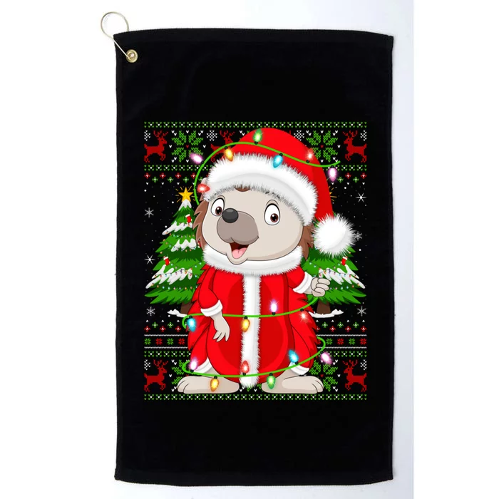 Cute Hedgehog Xmas Style Ugly Santa Hedgehog Christmas Gift Platinum Collection Golf Towel