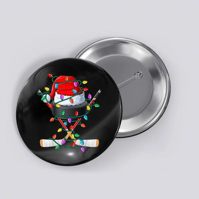 Christmas Hockey Xmas Santa Sports Hat Ball Button