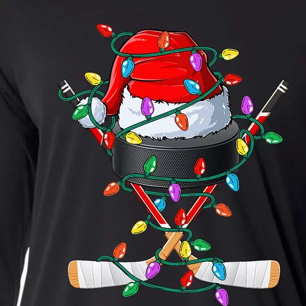 Christmas Hockey Xmas Santa Sports Hat Ball Cooling Performance Long Sleeve Crew