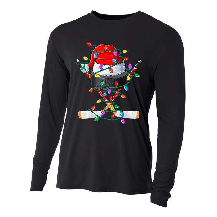 Christmas Hockey Xmas Santa Sports Hat Ball Cooling Performance Long Sleeve Crew