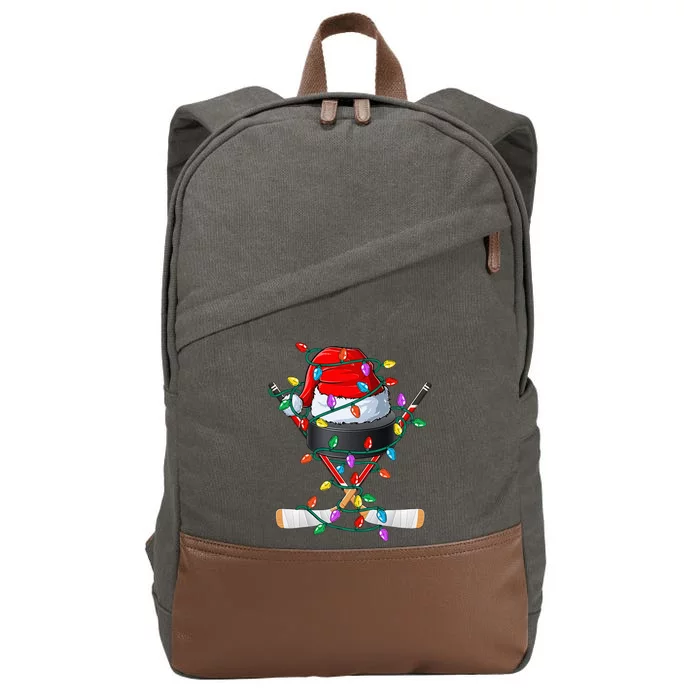 Christmas Hockey Xmas Santa Sports Hat Ball Cotton Canvas Backpack