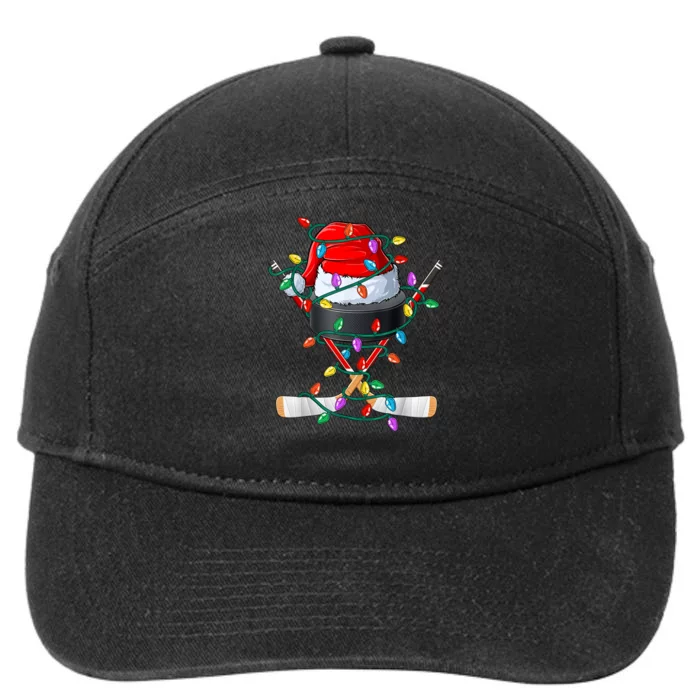 Christmas Hockey Xmas Santa Sports Hat Ball 7-Panel Snapback Hat