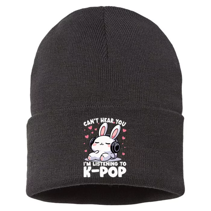 CanT Hear You IM Listening To Kpop Bunny Korean Music Sustainable Knit Beanie