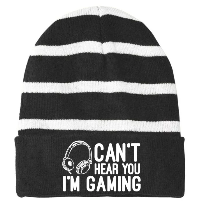 Can't Hear You I'm Gaming Headset Video Games Gamer Striped Beanie with Solid Band