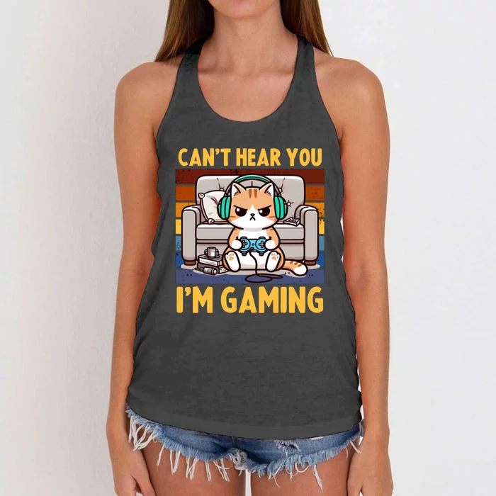 Cant Hear You Cat Im Gaming Gamer Women's Knotted Racerback Tank