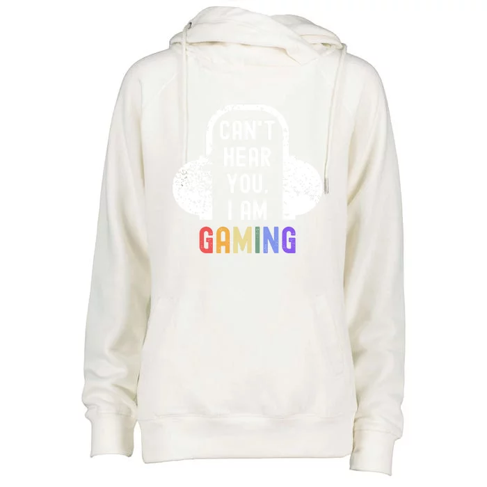 Can’t Hear You I’m Gaming Funny Videogiftgamer Headset Vintage Gift Womens Funnel Neck Pullover Hood