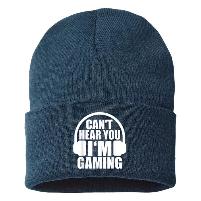 Cant Hear You Im Gaming Headset Video Games Gamer Sustainable Knit Beanie