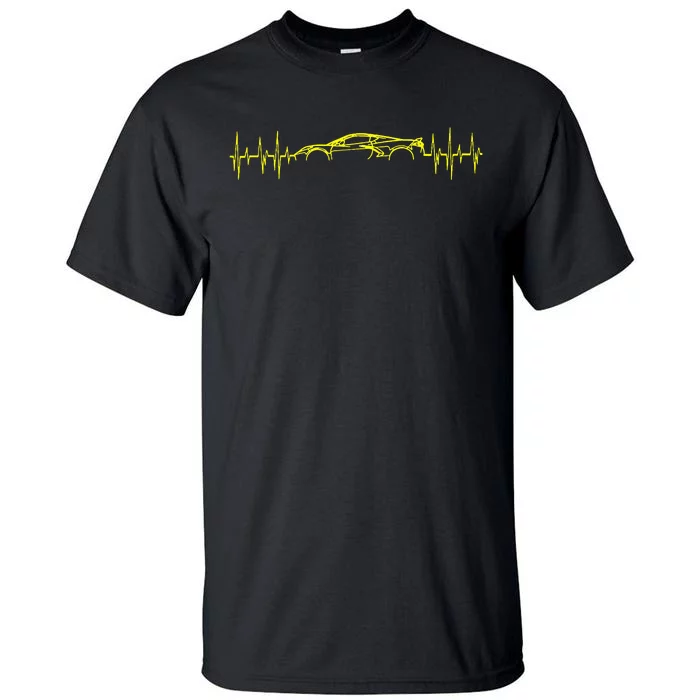 C8 Heartbeat Yellow Supercar Ekg Sports Car Heart Rate Tall T-Shirt