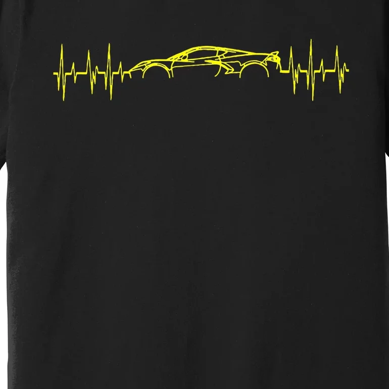 C8 Heartbeat Yellow Supercar Ekg Sports Car Heart Rate Premium T-Shirt