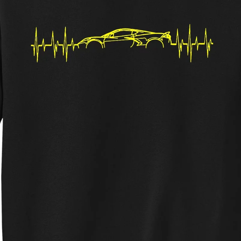 C8 Heartbeat Yellow Supercar Ekg Sports Car Heart Rate Tall Sweatshirt