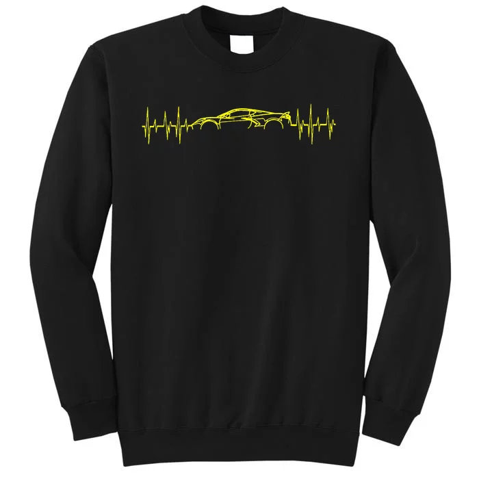 C8 Heartbeat Yellow Supercar Ekg Sports Car Heart Rate Tall Sweatshirt