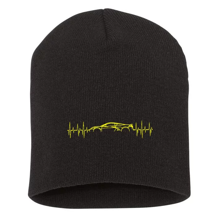 C8 Heartbeat Yellow Supercar Ekg Sports Car Heart Rate Short Acrylic Beanie