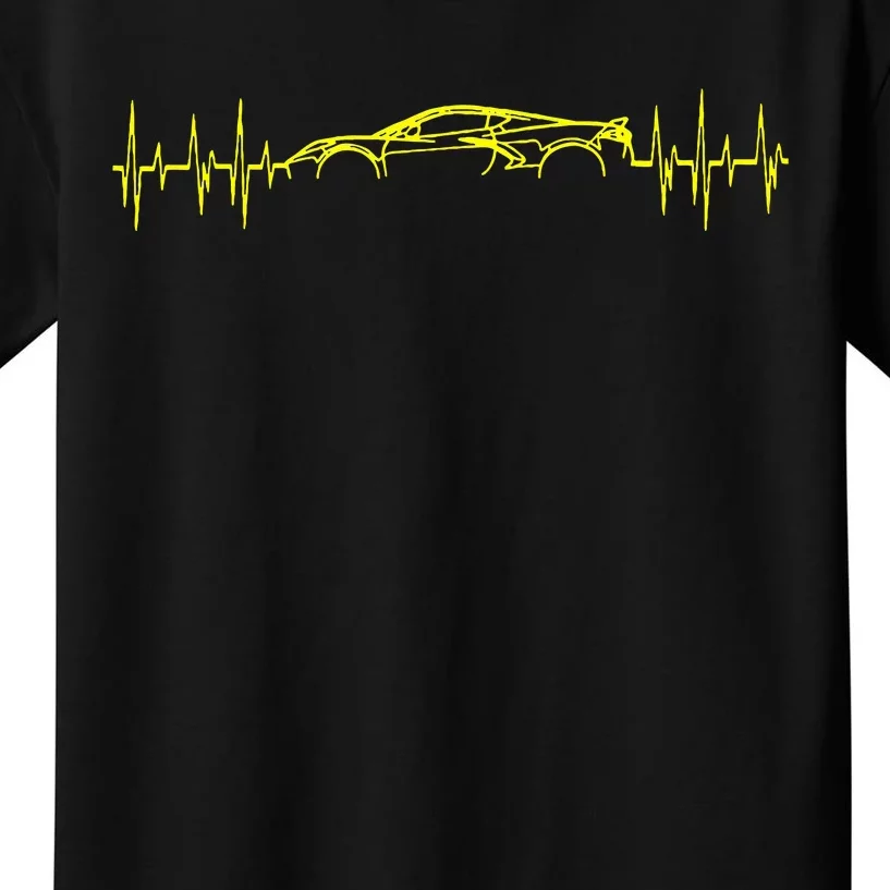 C8 Heartbeat Yellow Supercar Ekg Sports Car Heart Rate Kids T-Shirt