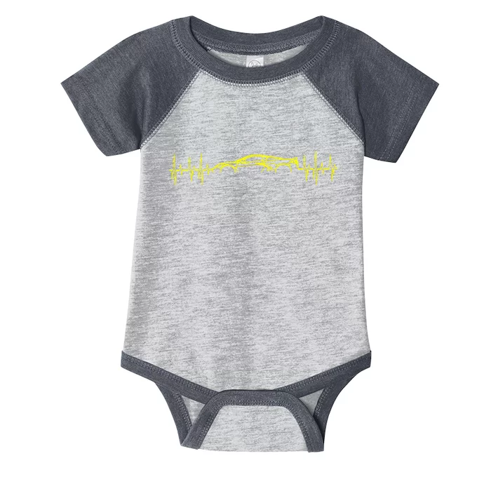 C8 Heartbeat Yellow Supercar Ekg Sports Car Heart Rate Infant Baby Jersey Bodysuit