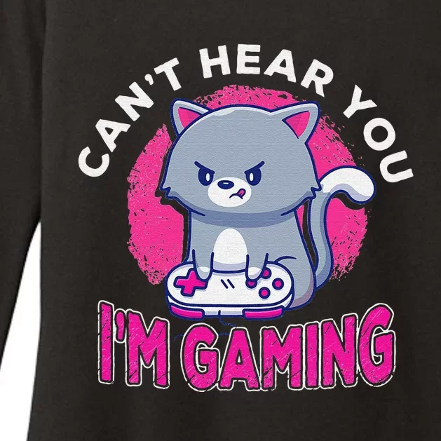 Can't Hear You I'm Gaming Funny Cute Cat Video Gamer Womens CVC Long Sleeve Shirt