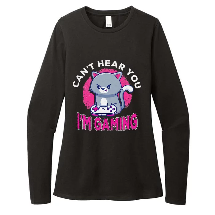 Can't Hear You I'm Gaming Funny Cute Cat Video Gamer Womens CVC Long Sleeve Shirt