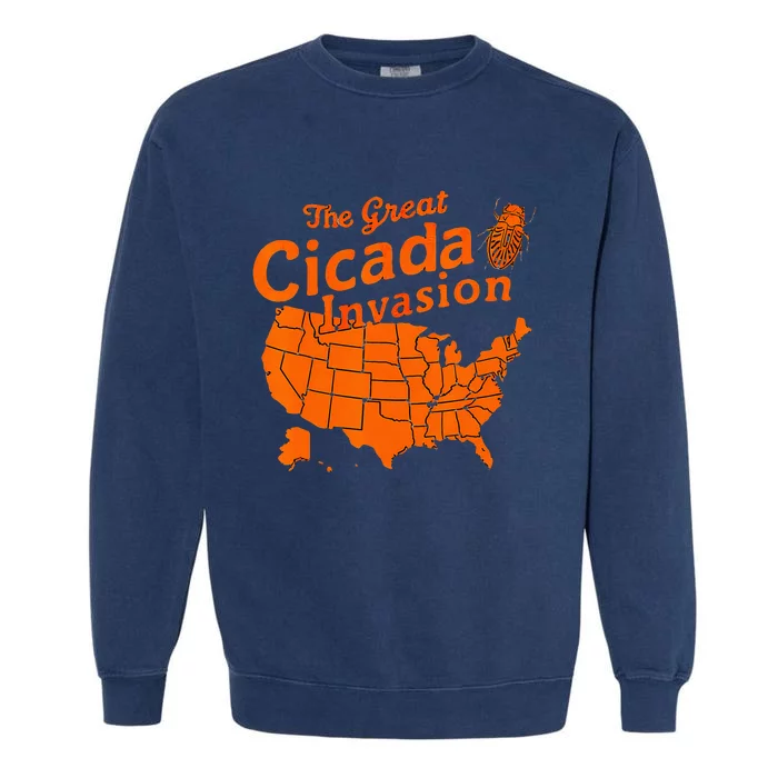 Cicadas Invasion 2024 Usa Locations Cicadas Map Location Garment-Dyed Sweatshirt