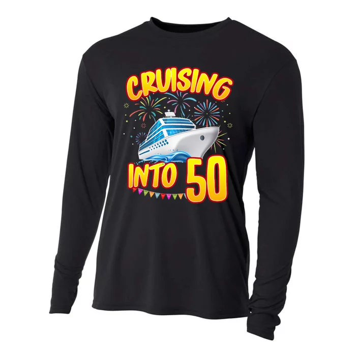 Cruising Into 50 Year Old Birthday Cruise 50th BDay Crew Cooling Performance Long Sleeve Crew