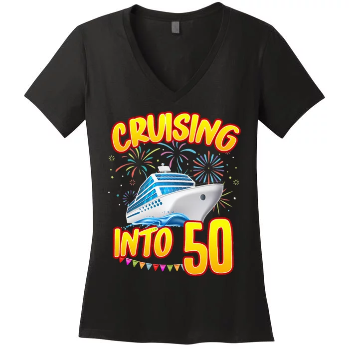 Cruising Into 50 Year Old Birthday Cruise 50th BDay Crew Women's V-Neck T-Shirt