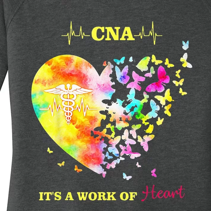 CNA Its A Work Of Heart Butterfly Nurse Women's Perfect Tri Tunic Long Sleeve Shirt