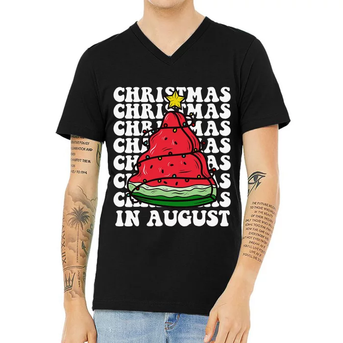 Christmas In August Funny Watermelon Xmas Tree V-Neck T-Shirt