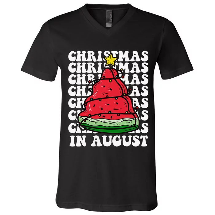 Christmas In August Funny Watermelon Xmas Tree V-Neck T-Shirt